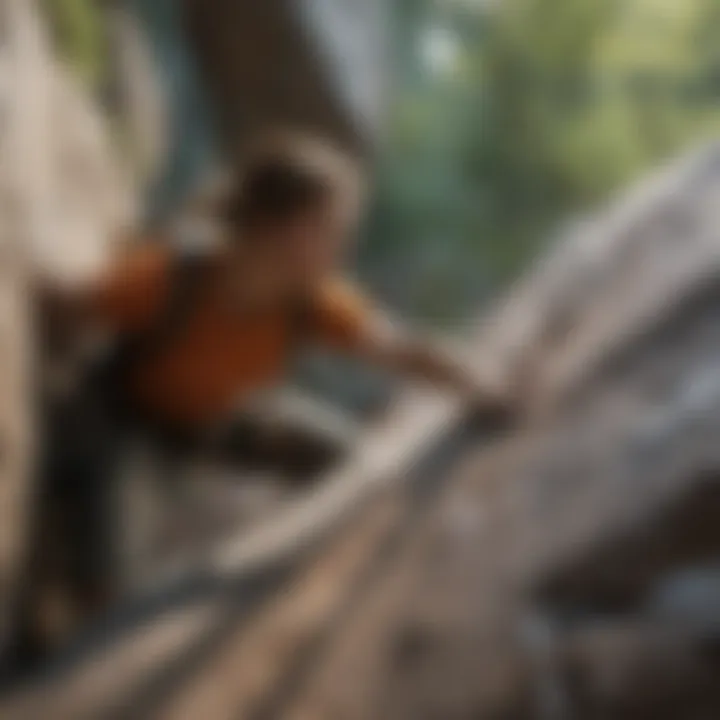 A climber skillfully navigating a challenging boulder problem