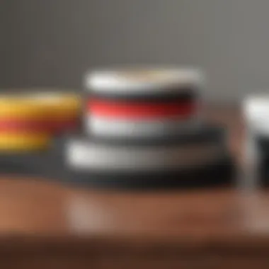 Various brands of canopy repair tape displayed on a table.