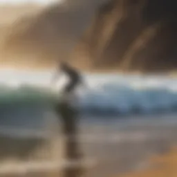 A stunning view of Malibu coastline with surfers