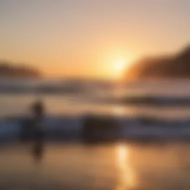 Vibrant sunset over Malibu with surfers enjoying the waves