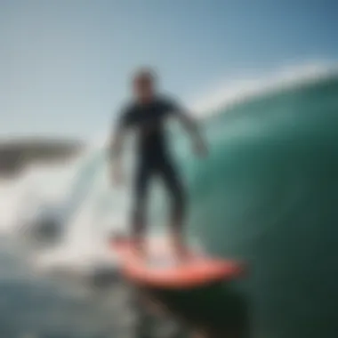 A surfer riding a wave, showcasing Catchsurf's performance