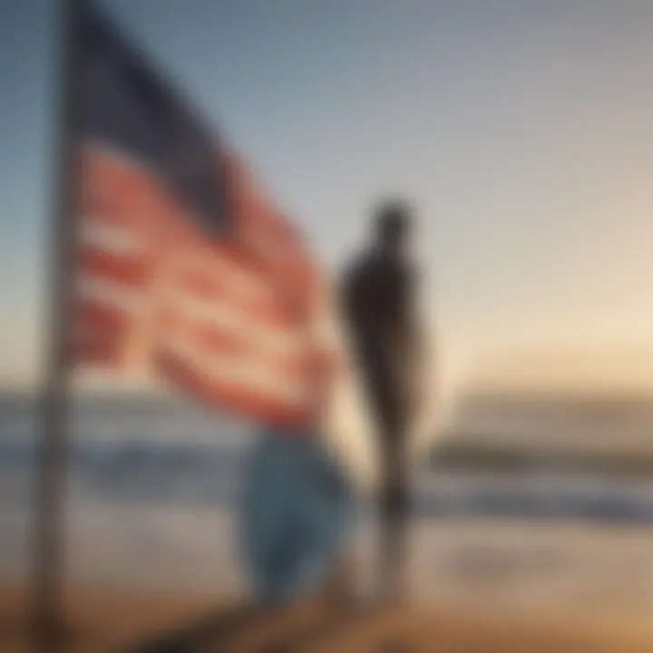 A surfer observing coastal flags before entering the water