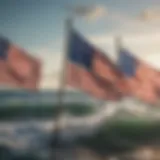 Vibrant coastal flags waving in the ocean breeze