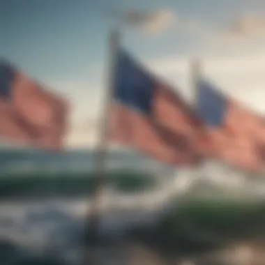 Vibrant coastal flags waving in the ocean breeze