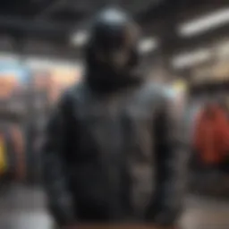 Stylish snowboarding jacket on display at a winter sports shop