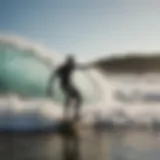 Skimboarder catching a wave on the East Coast.