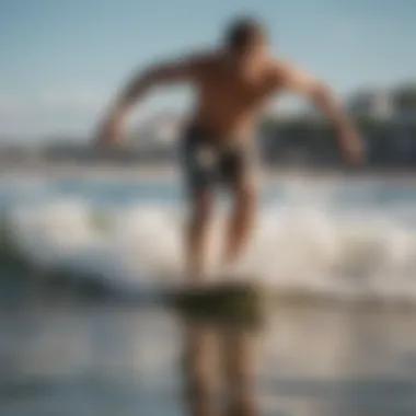 Skimboarders enjoying a lively competition by the beach.