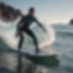 Futuristic electric body surfboard cruising on ocean waves