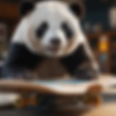 Enjoi Whitey Panda Deck Graphics Artistic representation of the Enjoi Whitey Panda skateboard deck highlighting its unique graphics