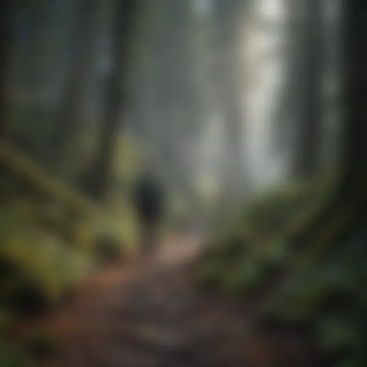 Hiker navigating through a dense forest path