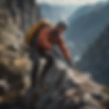 Conquering New Heights A skilled mountain climber conquering a challenging peak.