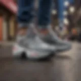 Stylish grey Heelys against an urban backdrop