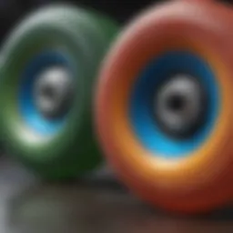 Close-up view of gummy skate wheels highlighting their texture and color variation