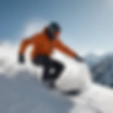 Snowboarder carving through fresh powder on a steep slope