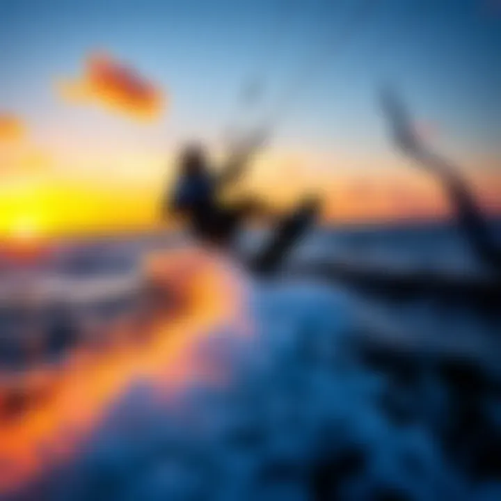 Kiteboarder riding the waves at sunset in Tampa