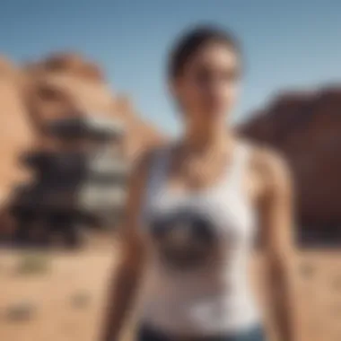 Adventure and Style Combined in Graphic Tank Tops Adventurous woman wearing a stylish graphic tank top outdoors