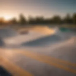 A vibrant skate park filled with ramps and bowls, showcasing various skaters in action.