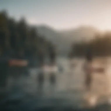 A scenic view of a group enjoying a long paddle boarding adventure together