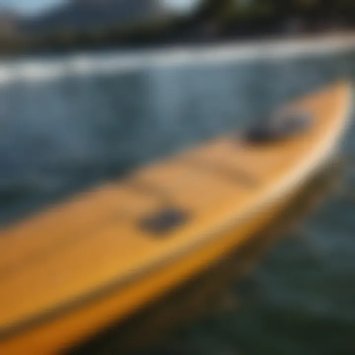 Close-up view of unique design features and materials used in long paddle boards