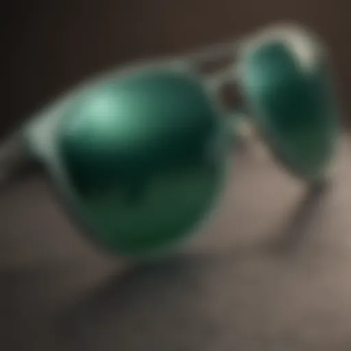 Close-up view of matte green Ray-Bans showcasing their unique texture and color