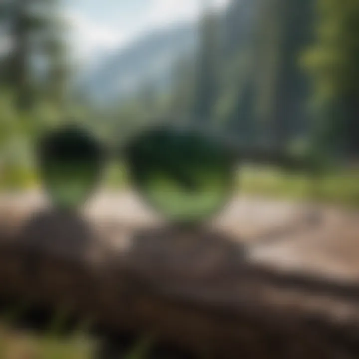 Matte green Ray-Bans against a backdrop of nature, highlighting their suitability for outdoor activities