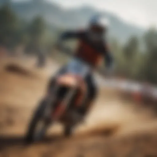 A thrilling moto cross track with riders in action, showcasing jumps and turns.