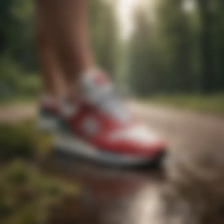 Athlete wearing New Balance low top sneakers during an outdoor activity.