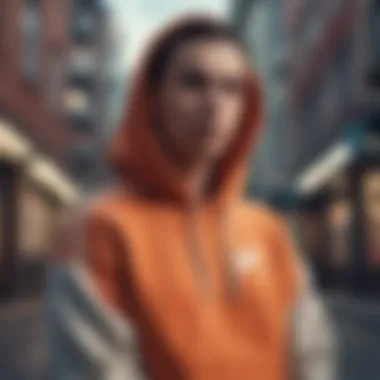 A stylish individual wearing a vintage Nike hoodie in an urban setting