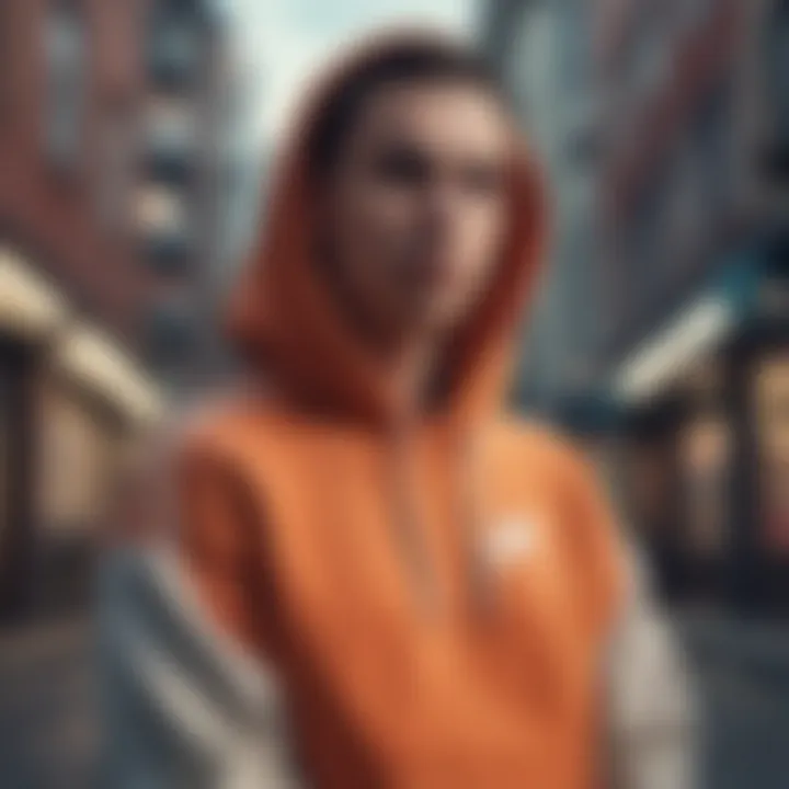A stylish individual wearing a vintage Nike hoodie in an urban setting