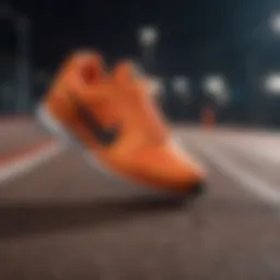 Dynamic shot of orange Nike shoes on a running track