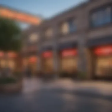 A collection of high-end brand storefronts within the outlet mall, inviting shoppers.