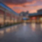 A panoramic view of the vibrant outlet mall in Allen, Texas showcasing its architectural design.