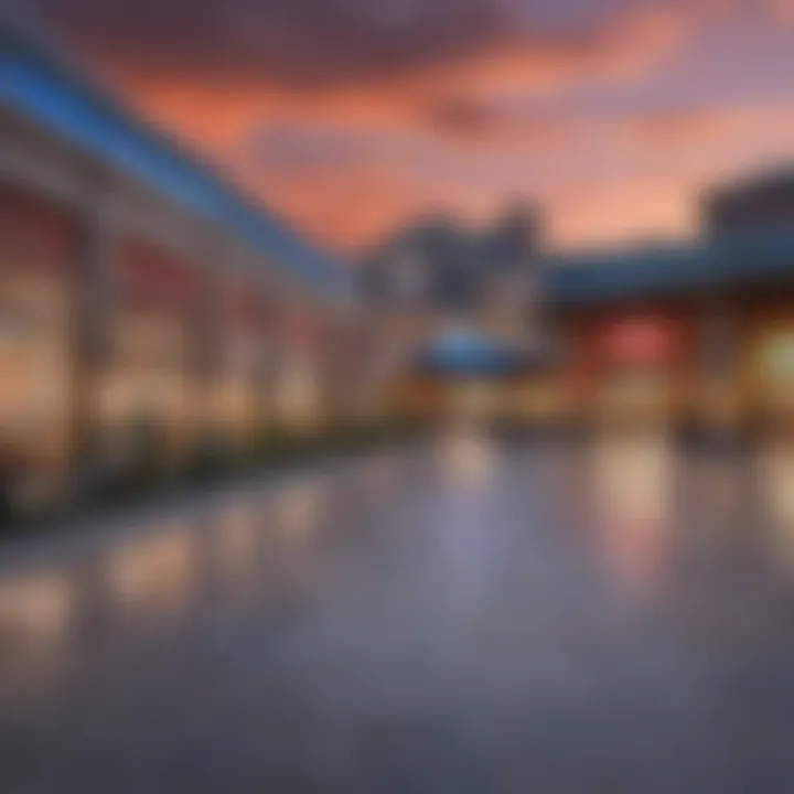 A panoramic view of the vibrant outlet mall in Allen, Texas showcasing its architectural design.