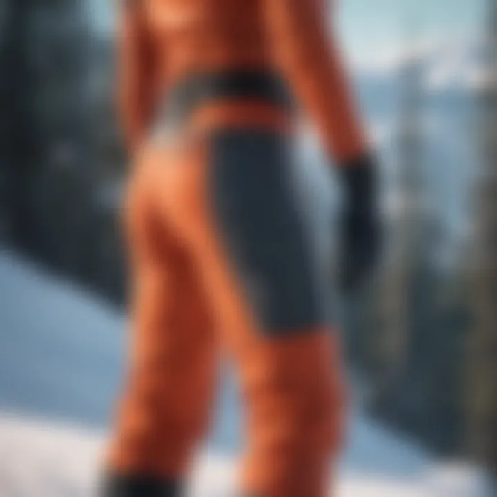 Ski pants displayed with various styling options