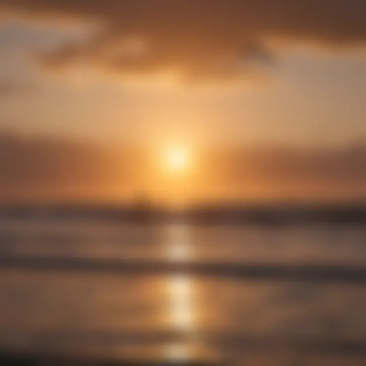 A vibrant sunset casting colors over a kitesurfing spot in Peru