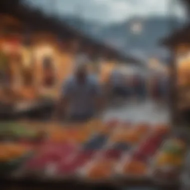 Local market showcasing traditional crafts and foods