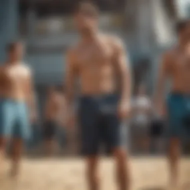 Community and Culture: Quicksliver Board Shorts in Extreme Sports Group of diverse individuals showcasing Quicksliver board shorts at an extreme sports event