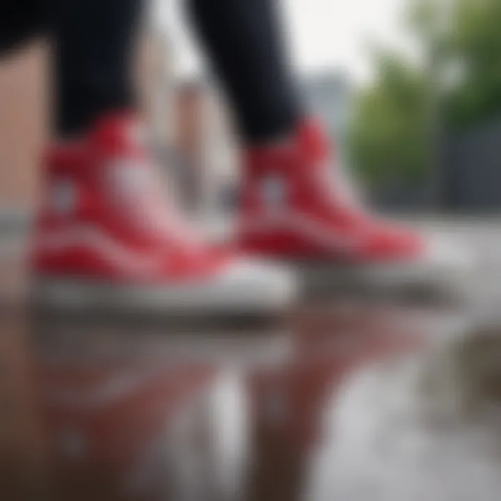 A stylish outfit paired with red high top Vans