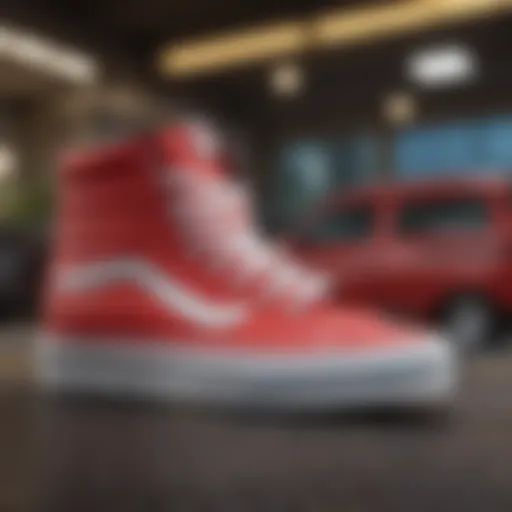 Vibrant red high top Vans showcasing unique design features