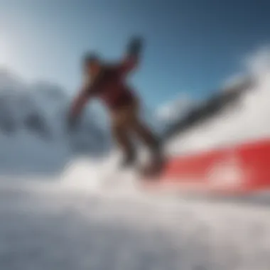 Snowboarder demonstrating rockered board performance in powder snow conditions.