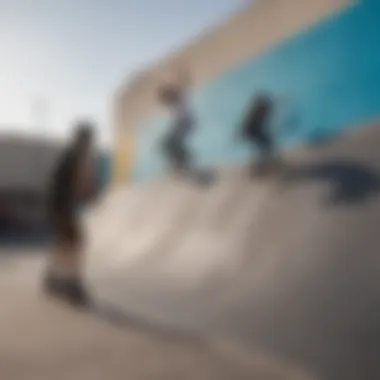 A group of skaters engaging in a collaborative mural project on a ramp