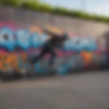 A graffiti-covered wall within a popular skatepark, showcasing local artists' work