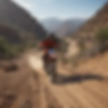 A panoramic view of a dirt bike trail winding through mountainous terrain in Southern California.