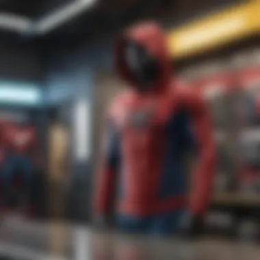 Spider-Man hoodie displayed on a mannequin in a retail setting