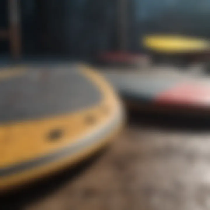 Close-up of various stand up paddle board materials