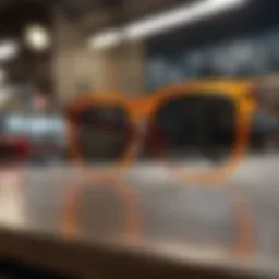 Sunglasses displayed in a shop window showcasing various styles