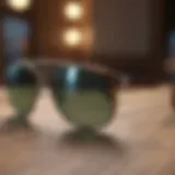 Stylish sunglasses displayed on a wooden table