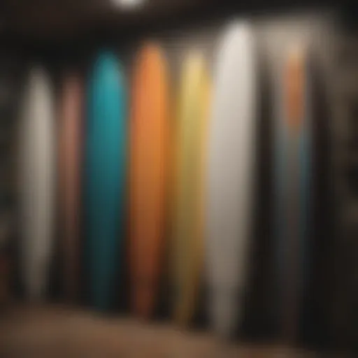 A vibrant surfboard shop showcasing a diverse selection of boards