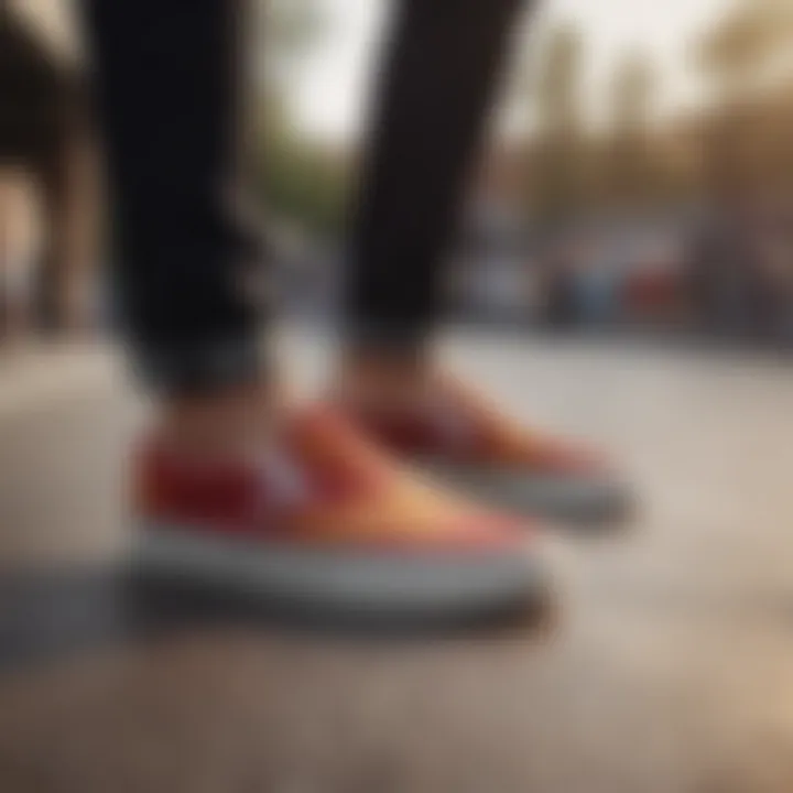 Stylish individual wearing Vans Classic Slip-On Flames at a skate park