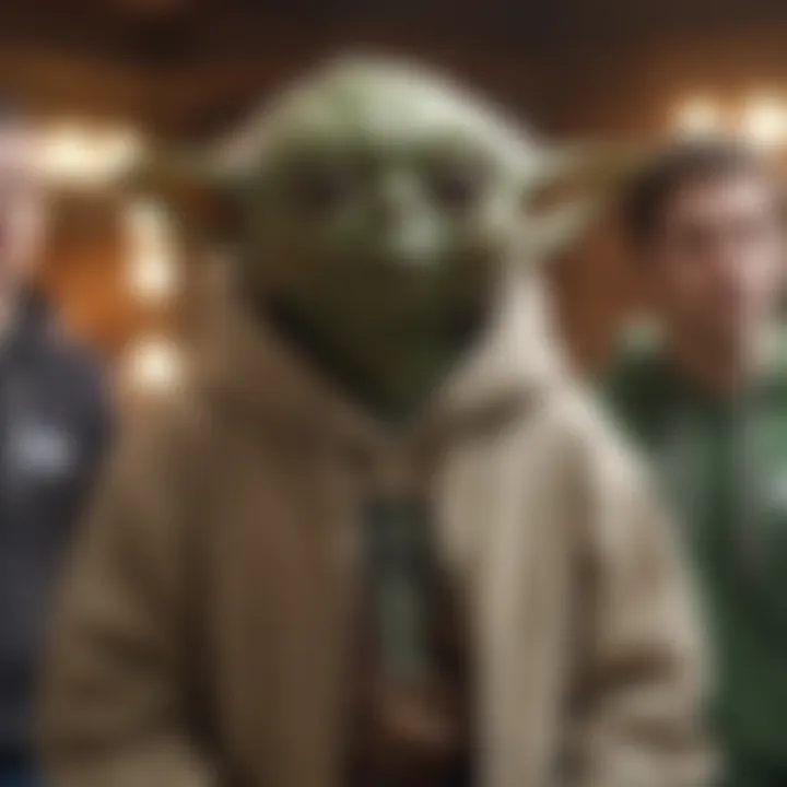 Group of extreme sports enthusiasts displaying their Yoda sweatshirts.